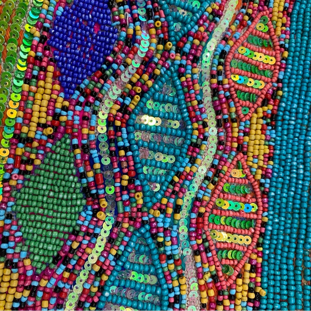 145 Tommy’s Jolly Peyote Bird Hand Beaded Colorful Fringe Clutch Bag - Picture 3 of 9